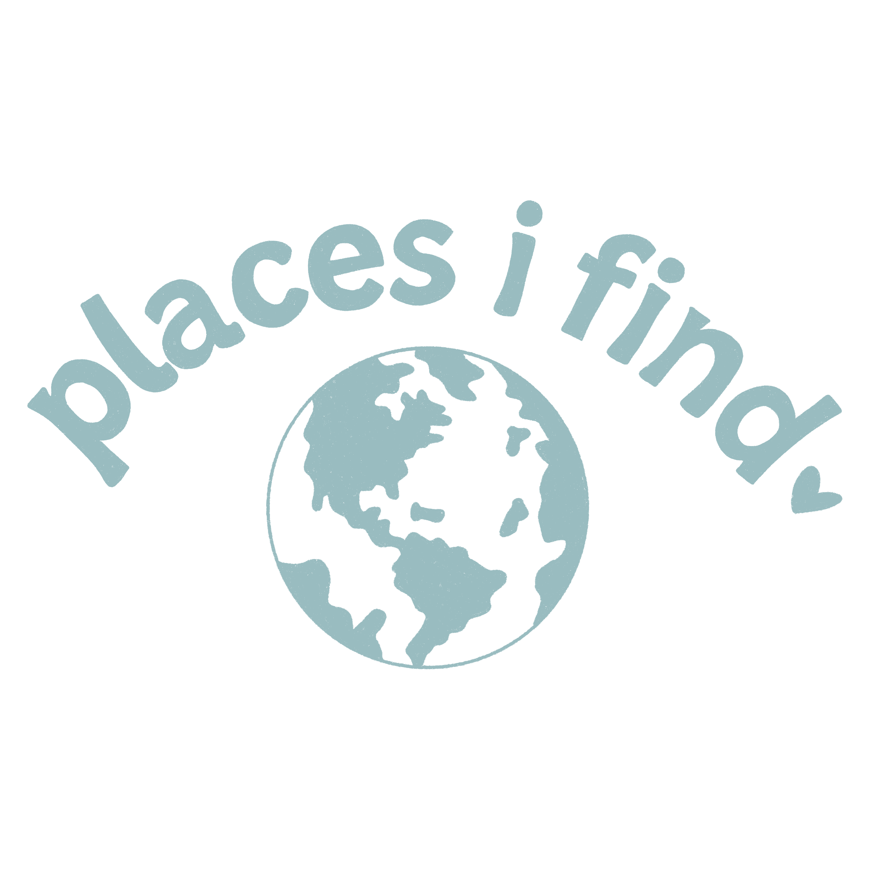 places i find logo in a hand-lettered font with a doodle of earth